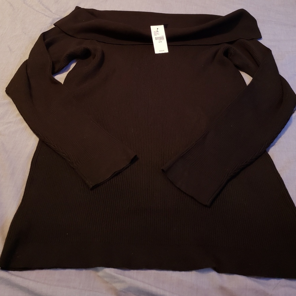Lane Bryant Cold Shoulder Ribbed Black Sweater NWT